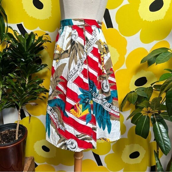Handmade One of a Kind Vintage 80s 90s Tropical Jungle Fit Flare Swing Skirt - Picture 2 of 7